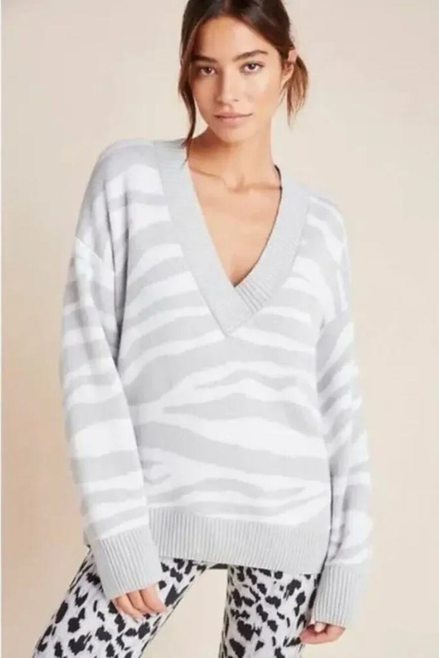 Anthropologie Varley Wool Calvert Zebra Sweater Gray Size M